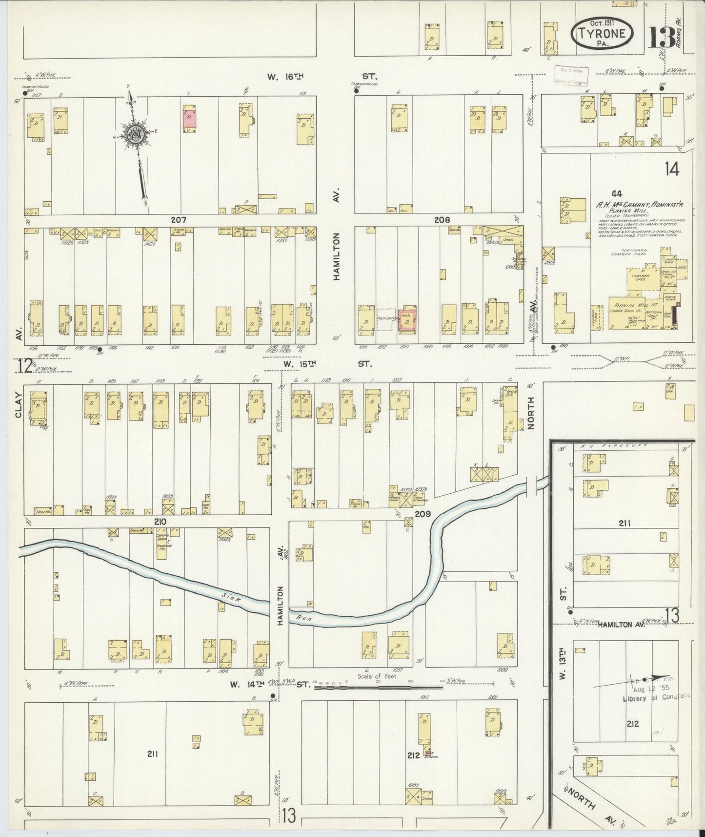 Sanborn Fire Insurance Map from Tyrone, Blair County, Pennsylvania (1911), Sheet #0013 - Complete Map Set gallery image, historic Sanborn map, vintage wall art, Pennsylvania Pennsylvania