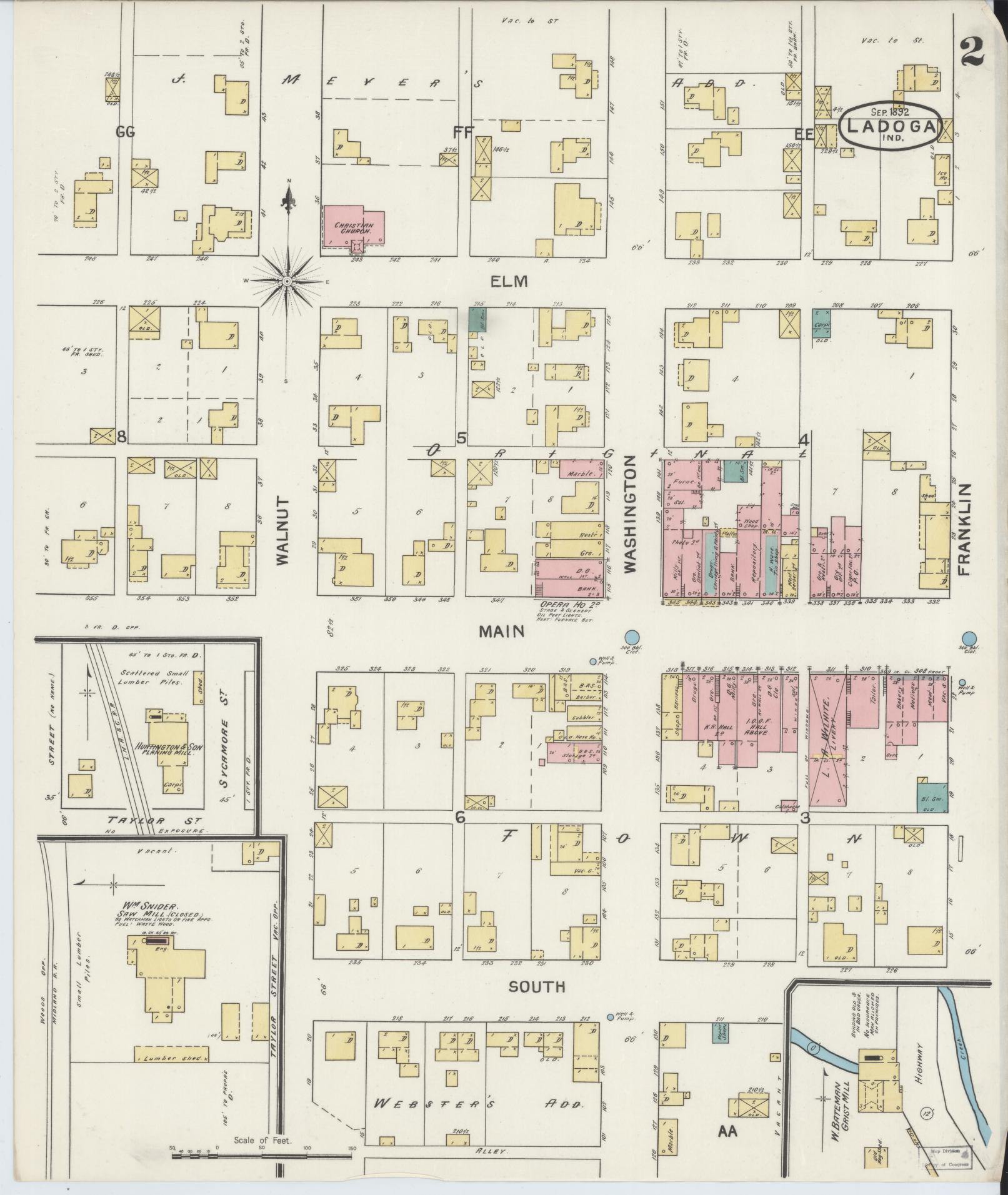 Sanborn Fire Insurance Map from Ladoga, Montgomery County, Indiana (1892), Sheet #0002 - Complete Map Set gallery image, historic Sanborn map, vintage wall art, Indiana Indiana