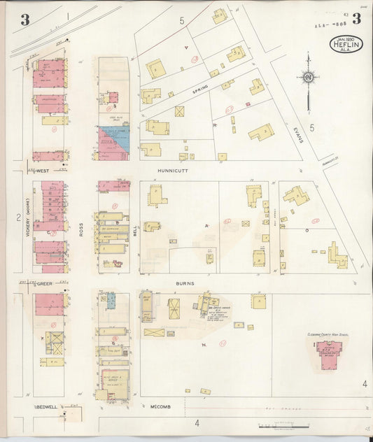 Sanborn Fire Insurance Map from Heflin, Cleburne County, Alabama (1940), Sheet #0003 - Historic Sanborn Fire Insurance Map Print, vintage old map wall art, antique decor, genealogy gift, Alabama Alabama map