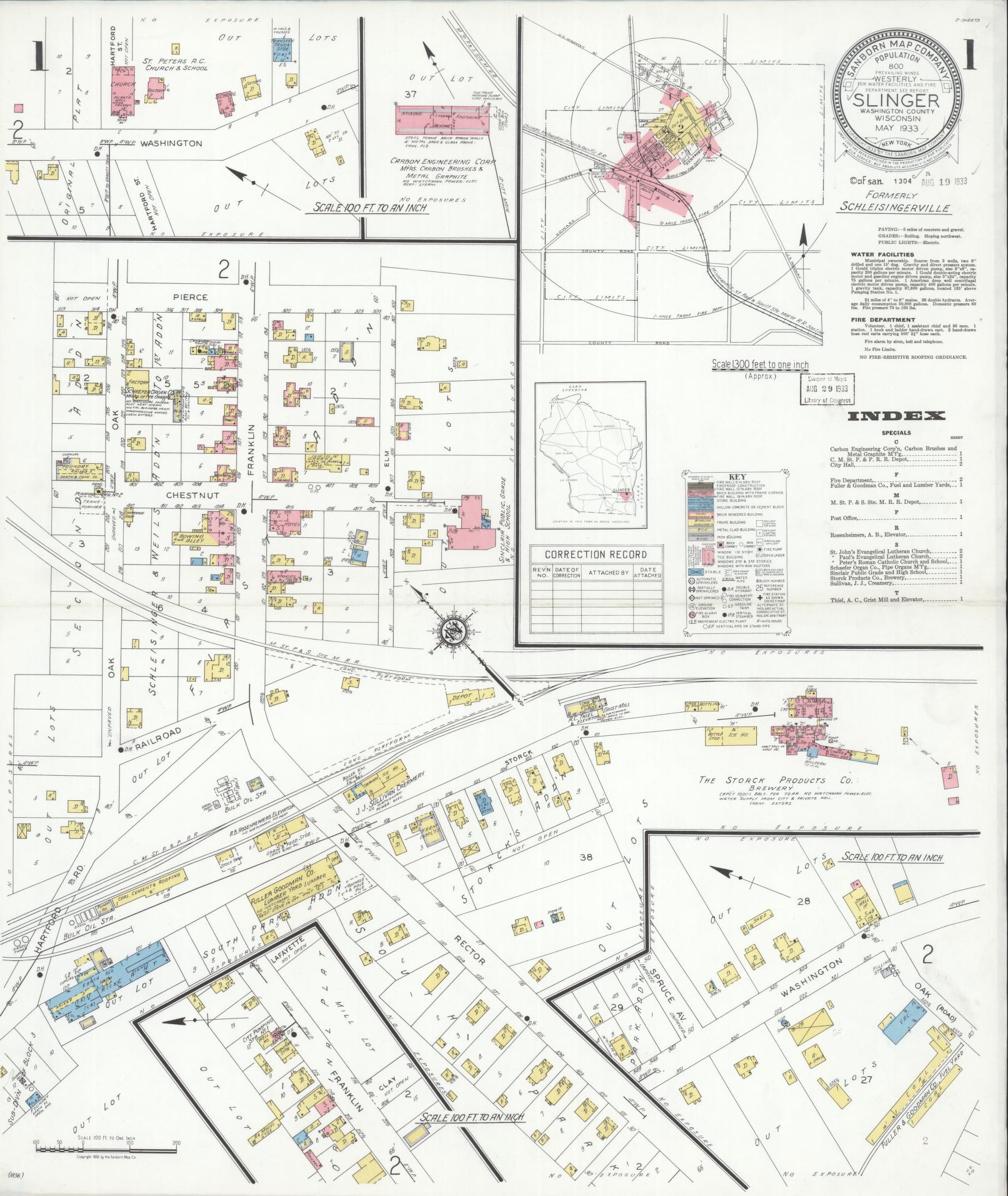 Sanborn Fire Insurance Map from Slinger, Washington County, Wisconsin (1933), Sheet #0001 - Complete Map Set gallery image, historic Sanborn map, vintage wall art, Wisconsin Wisconsin