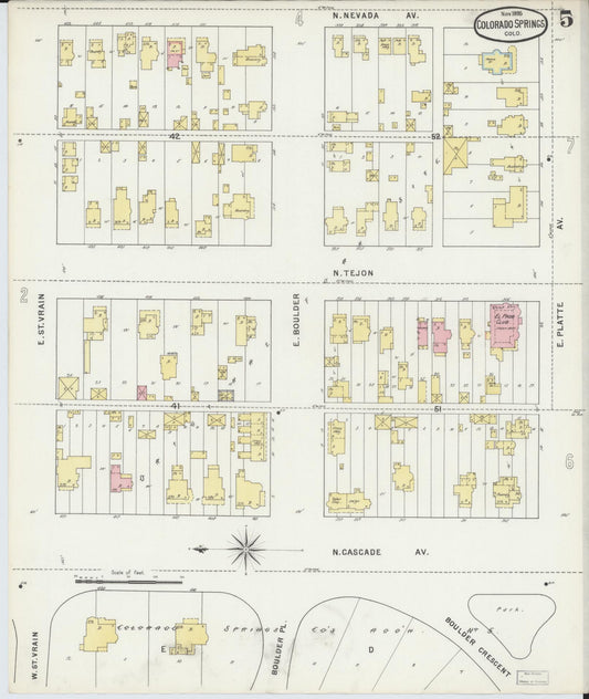 Sanborn Fire Insurance Map from Colorado Springs, El Paso County, Colorado (1895), Sheet #0005 - Historic Sanborn Fire Insurance Map Print, vintage old map wall art, antique decor, genealogy gift, Colorado Colorado map