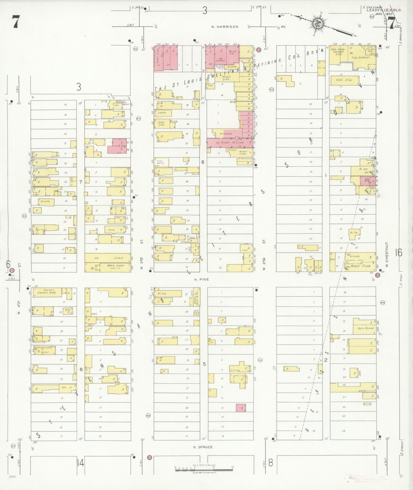 Sanborn Fire Insurance Map from Leadville, Lake County, Colorado (1937), Sheet #0007 - Historic Sanborn Fire Insurance Map Print, vintage old map wall art, antique decor, genealogy gift, Colorado Colorado map