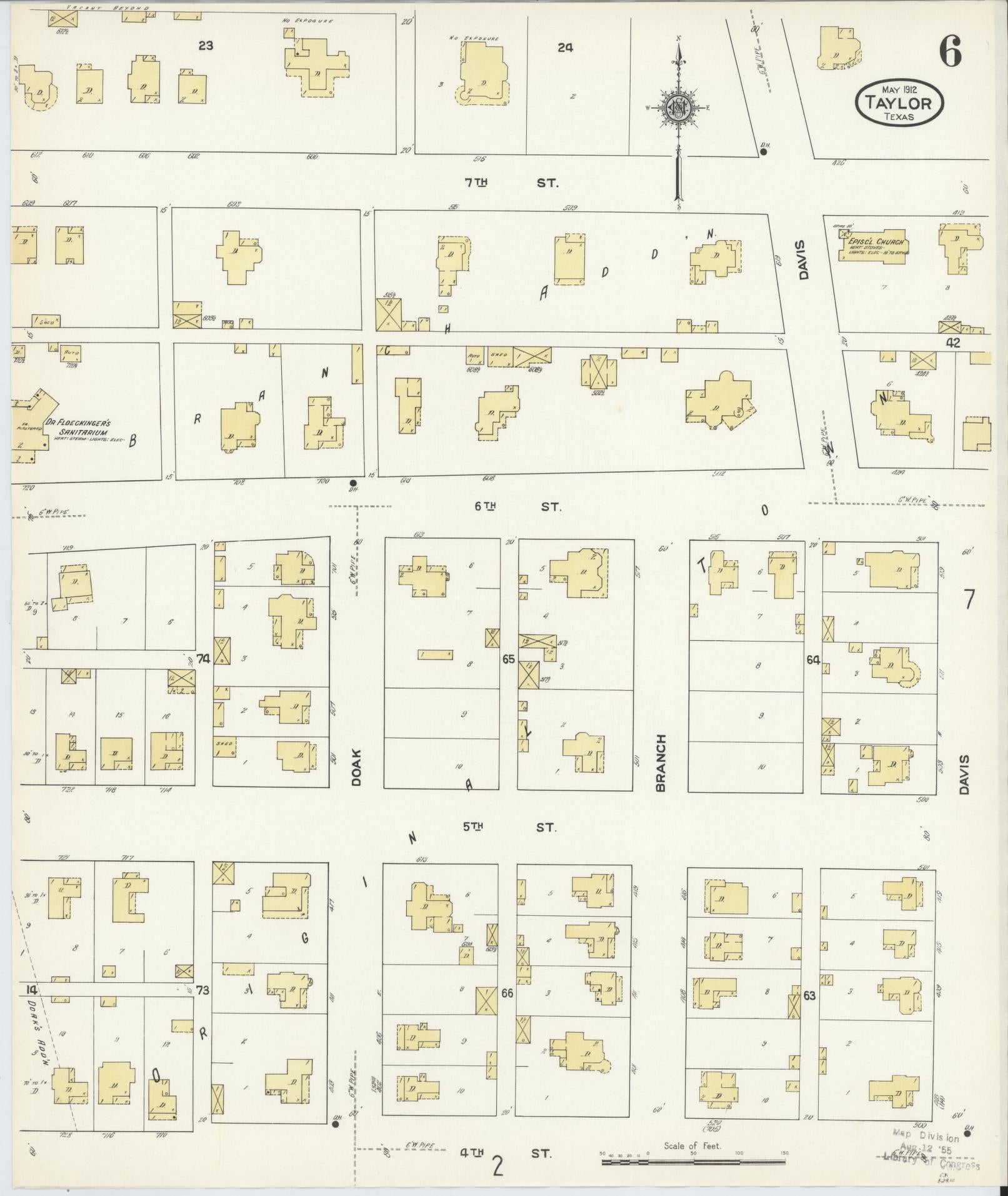 Sanborn Fire Insurance Map from Taylor, Williamson County, Texas (1912), Sheet #0006 - Complete Map Set gallery image, historic Sanborn map, vintage wall art, Texas Texas