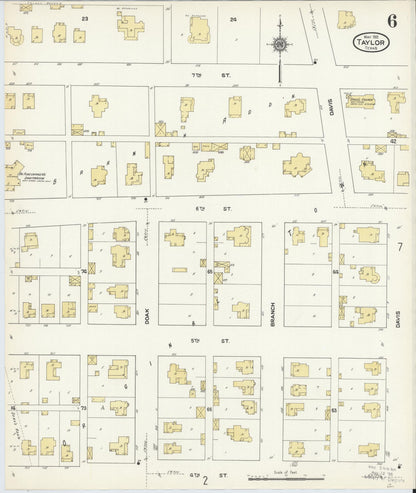 Sanborn Fire Insurance Map from Taylor, Williamson County, Texas (1912), Sheet #0006 - Complete Map Set gallery image, historic Sanborn map, vintage wall art, Texas Texas