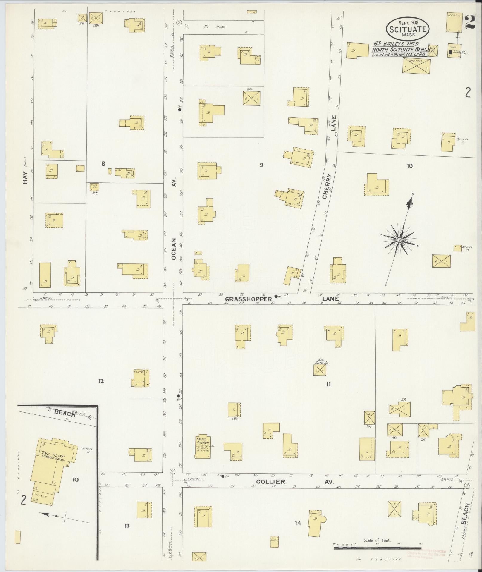 Sanborn Fire Insurance Map from Scituate, Plymouth County, Massachusetts (1908), Sheet #0002 - Complete Map Set gallery image, historic Sanborn map, vintage wall art, Massachusetts Massachusetts