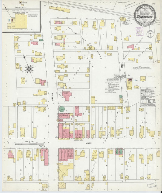 Sanborn Fire Insurance Map from Brownsburg, Hendricks County, Indiana (1902), Sheet #0001 - Historic Sanborn Fire Insurance Map Print, vintage old map wall art, antique decor, genealogy gift, Indiana Indiana map