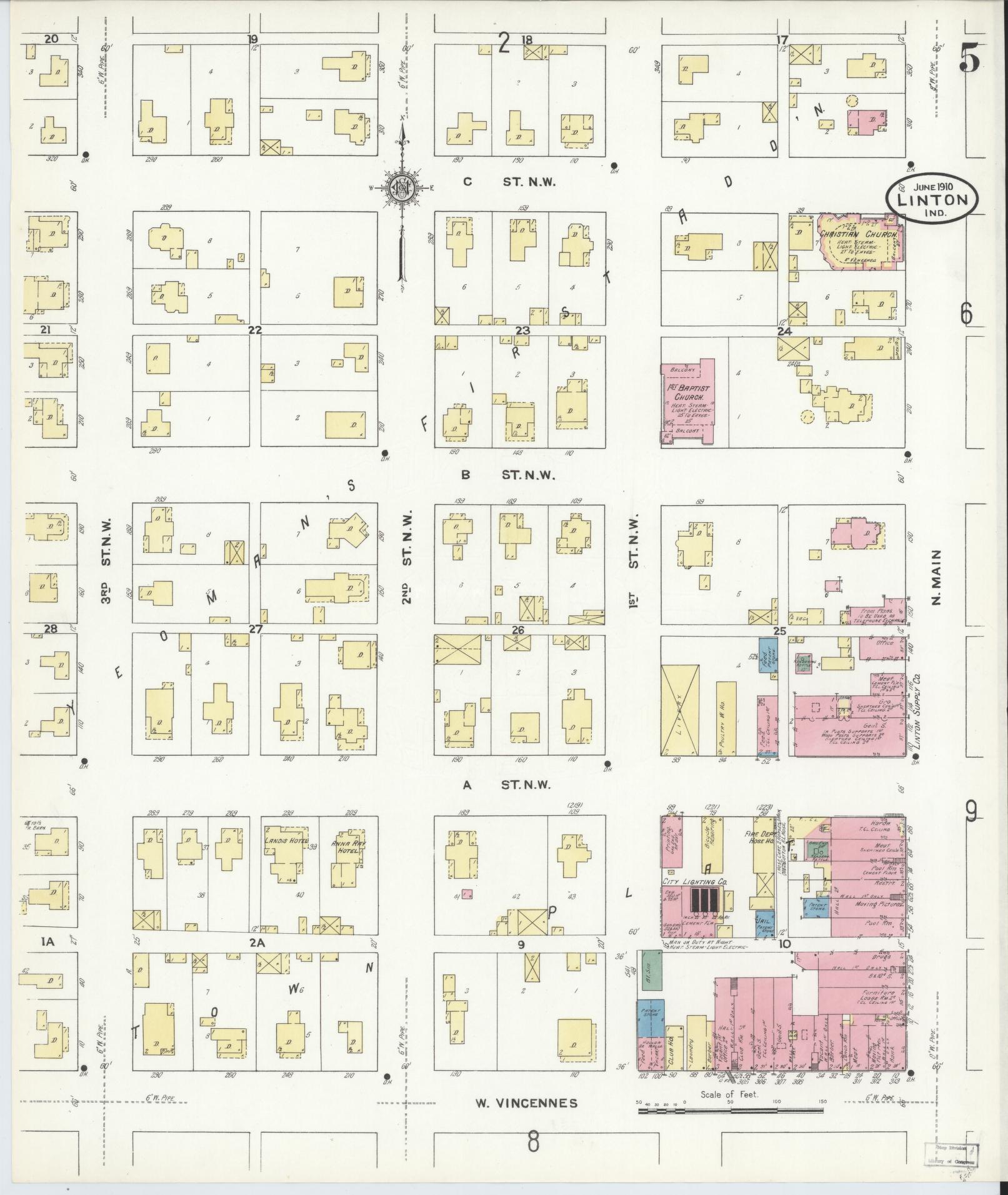 Sanborn Fire Insurance Map from Linton, Greene County, Indiana (1910), Sheet #0005 - Complete Map Set gallery image, historic Sanborn map, vintage wall art, Indiana Indiana