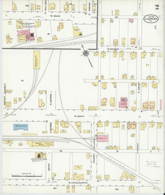 Sanborn Fire Insurance Map from Ligonier, Westmoreland County, Pennsylvania (1910), Sheet #0002 - Historic Sanborn Fire Insurance Map Print, vintage old map wall art, antique decor, genealogy gift, Pennsylvania Pennsylvania map