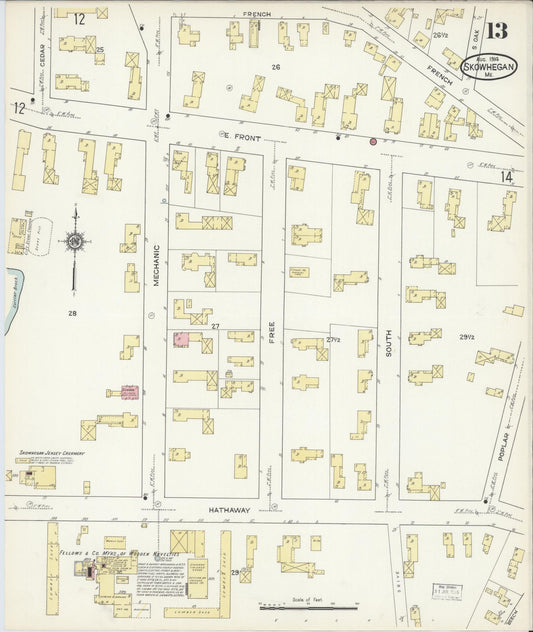 Sanborn Fire Insurance Map from Skowhegan, Somerset County, Maine (1914), Sheet #0013 - Historic Sanborn Fire Insurance Map Print, vintage old map wall art, antique decor, genealogy gift, Maine Maine map