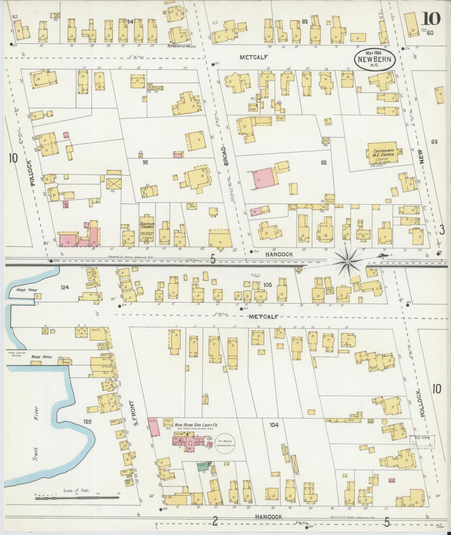 Sanborn Fire Insurance Map from New Bern, Craven County, North Carolina (1904), Sheet #0010 - Complete Map Set gallery image, historic Sanborn map, vintage wall art, North Carolina North Carolina