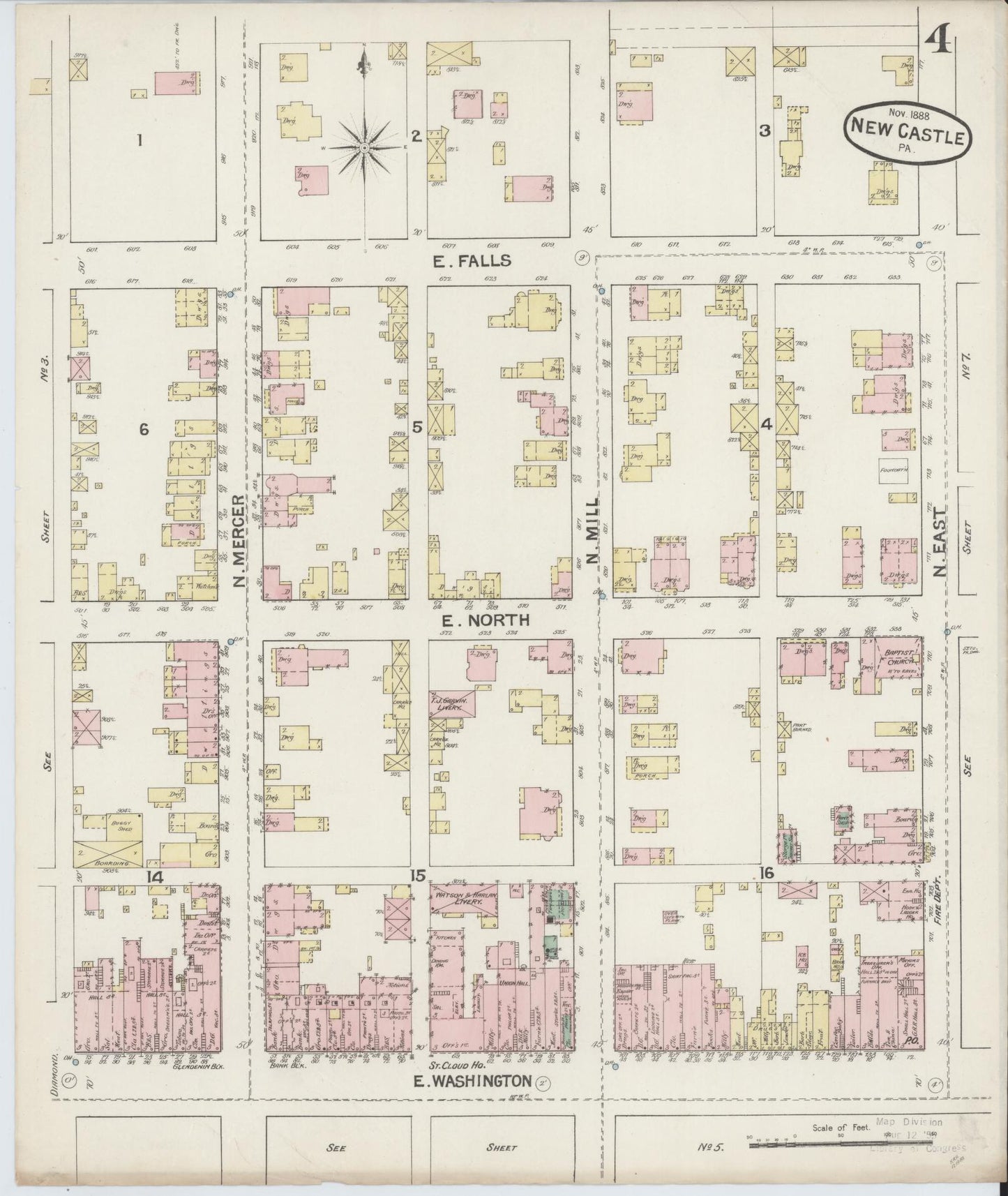 Sanborn Fire Insurance Map from New Castle, Lawrence County, Pennsylvania (1888), Sheet #0004 - Complete Map Set gallery image, historic Sanborn map, vintage wall art, Pennsylvania Pennsylvania