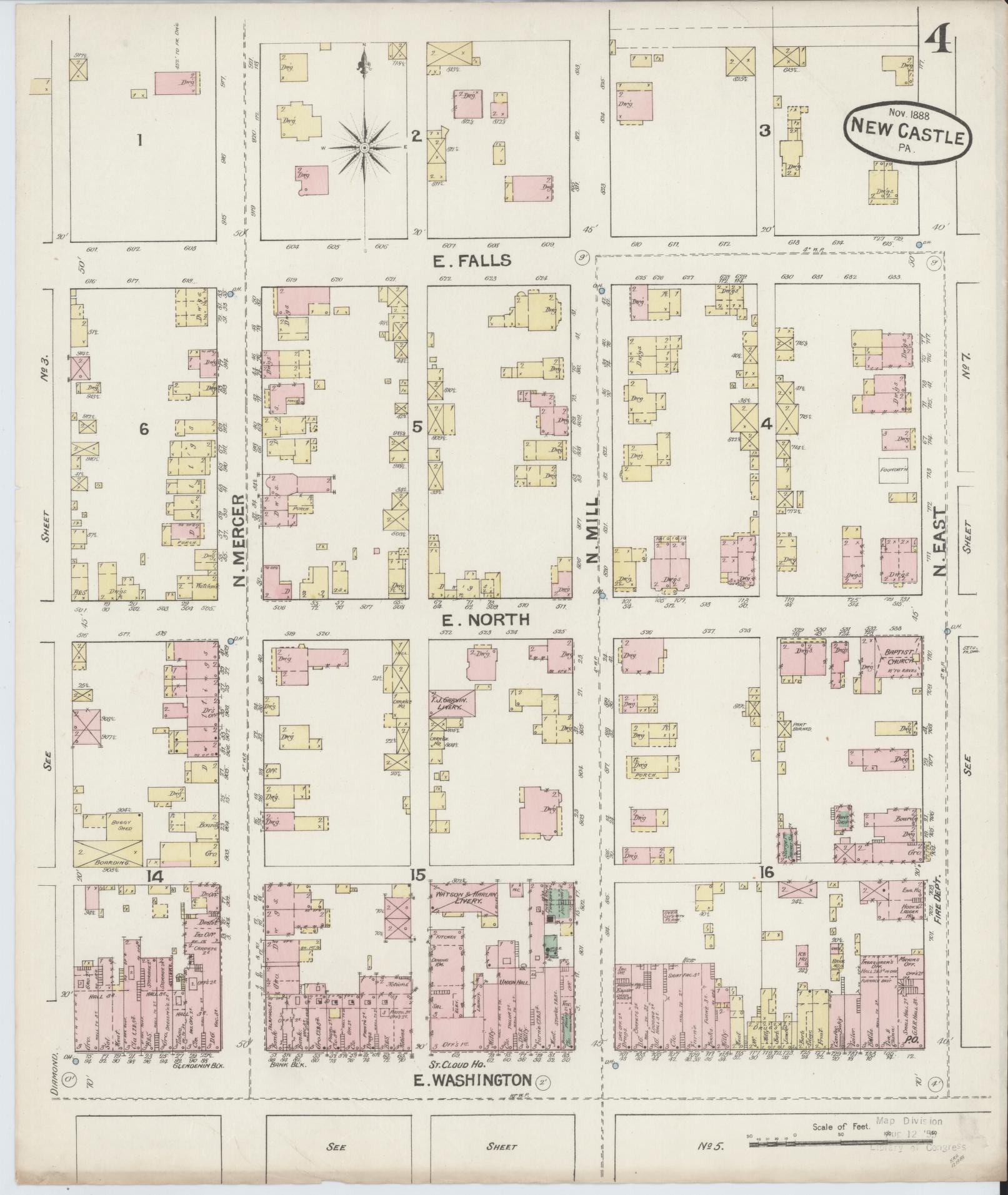 Sanborn Fire Insurance Map from New Castle, Lawrence County, Pennsylvania (1888), Sheet #0004 - Complete Map Set gallery image, historic Sanborn map, vintage wall art, Pennsylvania Pennsylvania