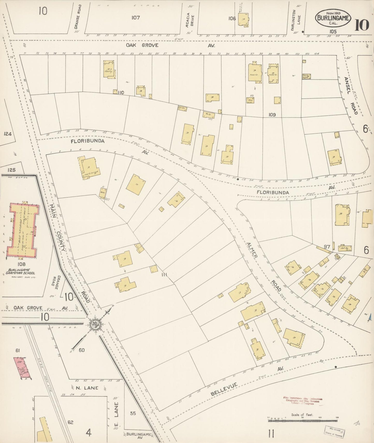 Sanborn Fire Insurance Map from Burlingame, San Mateo County, California (1913), Sheet #0010 - Complete Map Set gallery image, historic Sanborn map, vintage wall art, California California