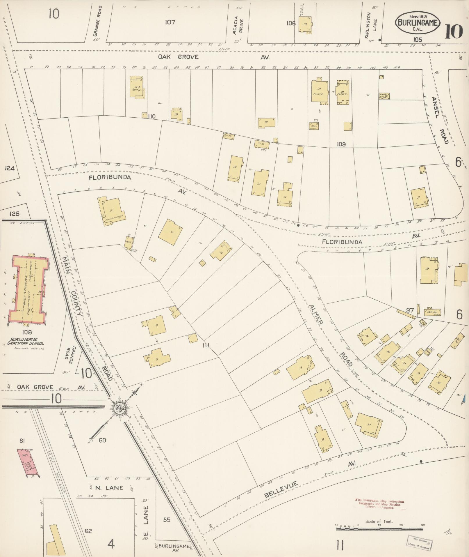 Sanborn Fire Insurance Map from Burlingame, San Mateo County, California (1913), Sheet #0010 - Complete Map Set gallery image, historic Sanborn map, vintage wall art, California California
