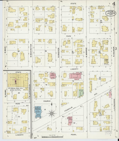 Sanborn Fire Insurance Map from Lapeer, Lapeer County, Michigan (1898), Sheet #0004 - Historic Sanborn Fire Insurance Map Print, vintage old map wall art, antique decor, genealogy gift, Michigan Michigan map