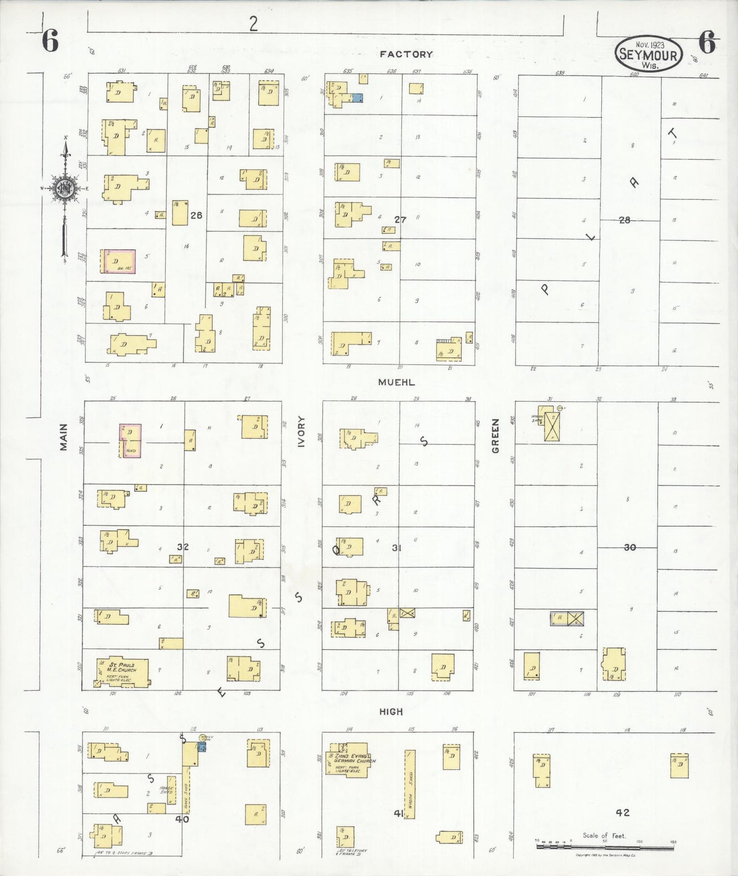 Sanborn Fire Insurance Map from Seymour, Outagamie County, Wisconsin (1923), Sheet #0006 - Complete Map Set gallery image, historic Sanborn map, vintage wall art, Wisconsin Wisconsin