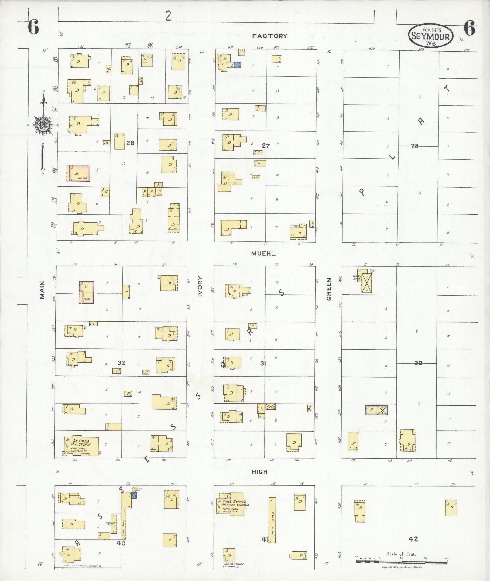 Sanborn Fire Insurance Map from Seymour, Outagamie County, Wisconsin (1923), Sheet #0006 - Complete Map Set gallery image, historic Sanborn map, vintage wall art, Wisconsin Wisconsin