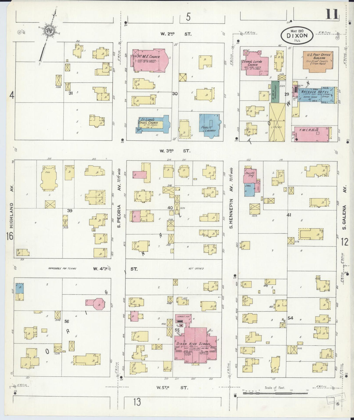 Sanborn Fire Insurance Map from Dixon, Lee County, Illinois (1910), Sheet #0011 - Historic Sanborn Fire Insurance Map Print, vintage old map wall art, antique decor, genealogy gift, Illinois Illinois map