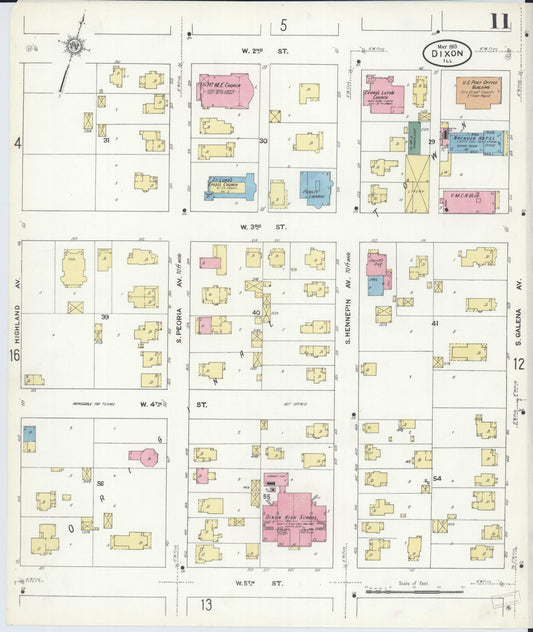 Sanborn Fire Insurance Map from Dixon, Lee County, Illinois (1910), Sheet #0011 - Historic Sanborn Fire Insurance Map Print, vintage old map wall art, antique decor, genealogy gift, Illinois Illinois map