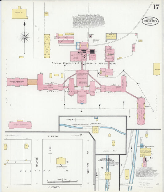 Sanborn Fire Insurance Map from Rochester, Olmsted County, Minnesota (1909), Sheet #0017 - Historic Sanborn Fire Insurance Map Print, vintage old map wall art, antique decor, genealogy gift, Minnesota Minnesota map