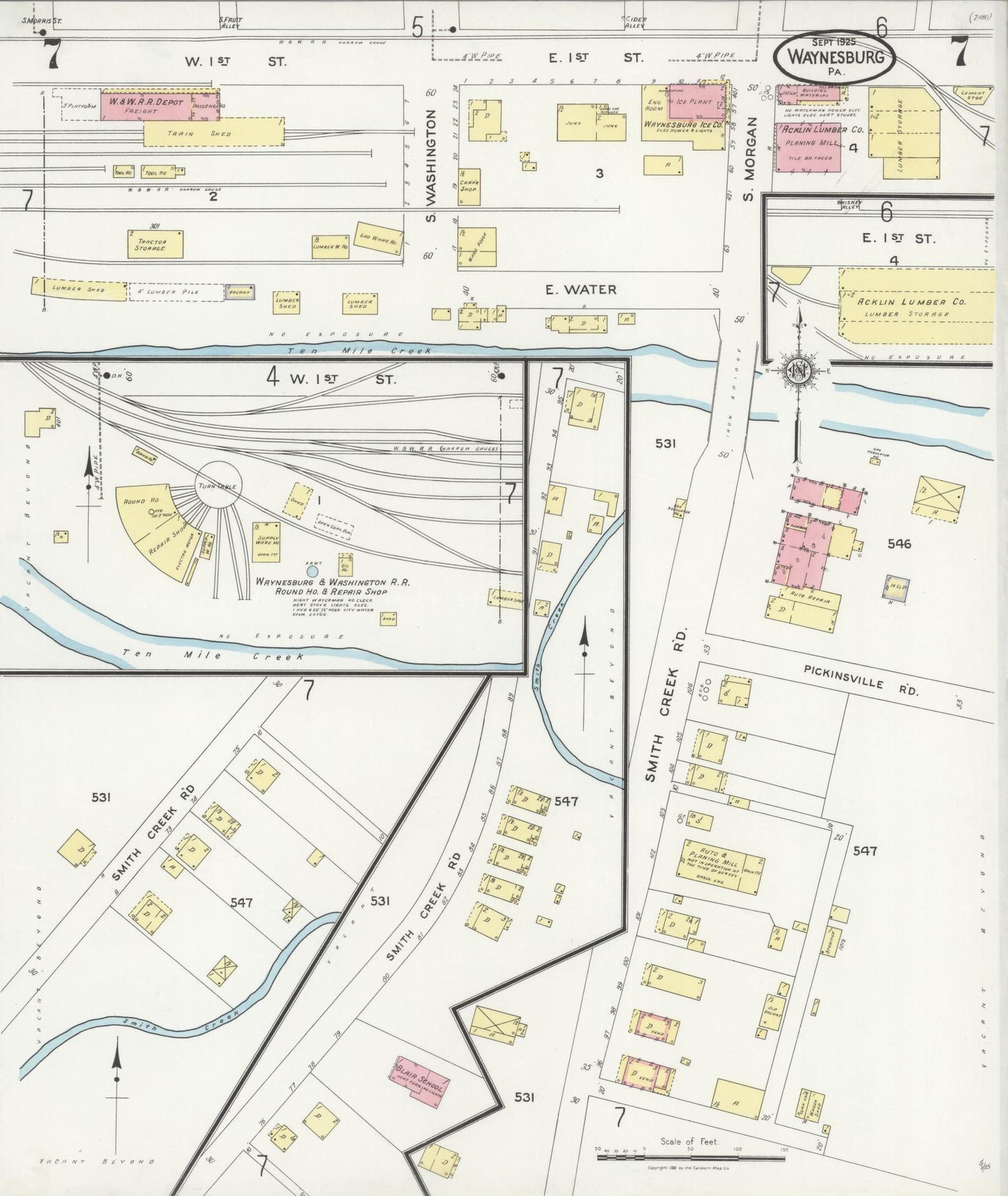 Sanborn Fire Insurance Map from Waynesburg, Greene County, Pennsylvania (1925), Sheet #0007 - Complete Map Set gallery image, historic Sanborn map, vintage wall art, Pennsylvania Pennsylvania
