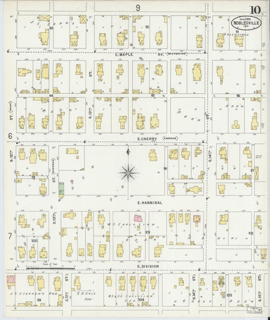 Sanborn Fire Insurance Map from Noblesville, Hamilton County, Indiana (1898), Sheet #0010 - Historic Sanborn Fire Insurance Map Print, vintage old map wall art, antique decor, genealogy gift, Indiana Indiana map