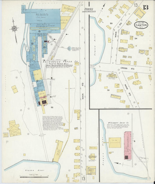 Sanborn Fire Insurance Map from Canton, St. Lawrence County, New York (1913), Sheet #0013 - Historic Sanborn Fire Insurance Map Print, vintage old map wall art, antique decor, genealogy gift, New York New York map