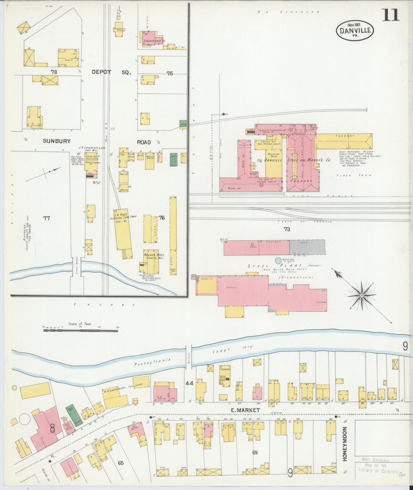 Sanborn Fire Insurance Map from Danville, Montour County, Pennsylvania (1901), Sheet #0011 - Historic Sanborn Fire Insurance Map Print, vintage old map wall art, antique decor, genealogy gift, Pennsylvania Pennsylvania map