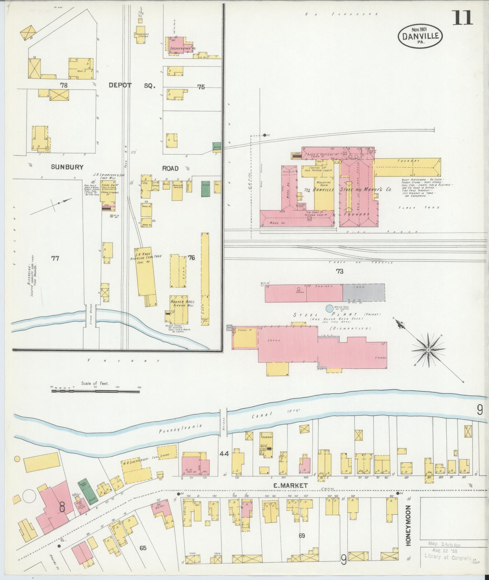 Sanborn Fire Insurance Map from Danville, Montour County, Pennsylvania (1901), Sheet #0011 - Historic Sanborn Fire Insurance Map Print, vintage old map wall art, antique decor, genealogy gift, Pennsylvania Pennsylvania map