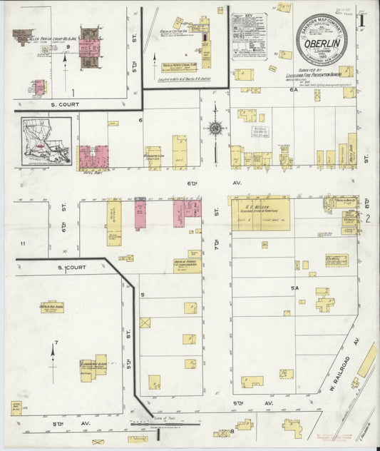 Sanborn Fire Insurance Map from Oberlin, Allen Parish, Louisiana. (1920) – Historic Sanborn Fire Insurance Map Print