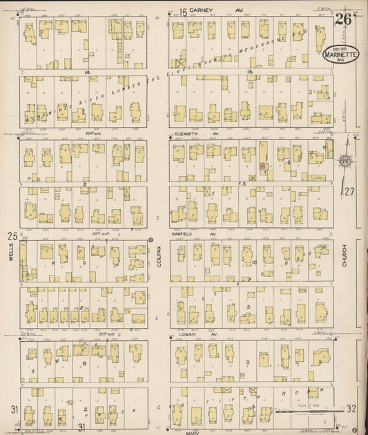 Sanborn Fire Insurance Map from Marinette, Marinette County, Wisconsin (1921), Sheet #0026 - Historic Sanborn Fire Insurance Map Print, vintage old map wall art, antique decor, genealogy gift, Wisconsin Wisconsin map