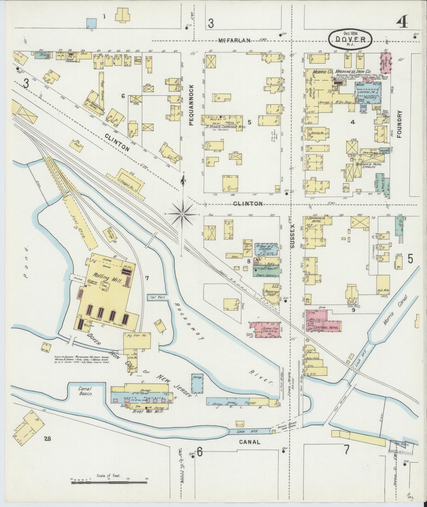 Sanborn Fire Insurance Map from Dover, Morris County, New Jersey (1896), Sheet #0004 - Complete Map Set gallery image, historic Sanborn map, vintage wall art, New Jersey New Jersey