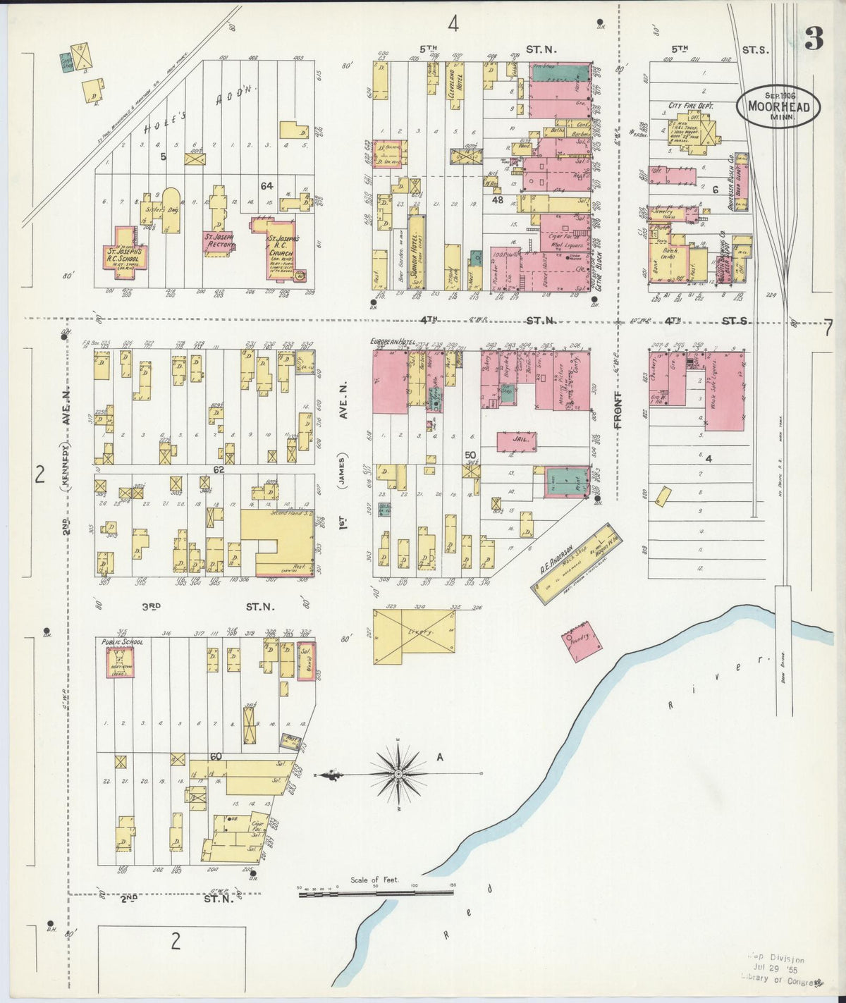 Sanborn Fire Insurance Map from Moorhead, Clay County, Minnesota (1906), Sheet #0003 - Complete Map Set gallery image, historic Sanborn map, vintage wall art, Minnesota Minnesota