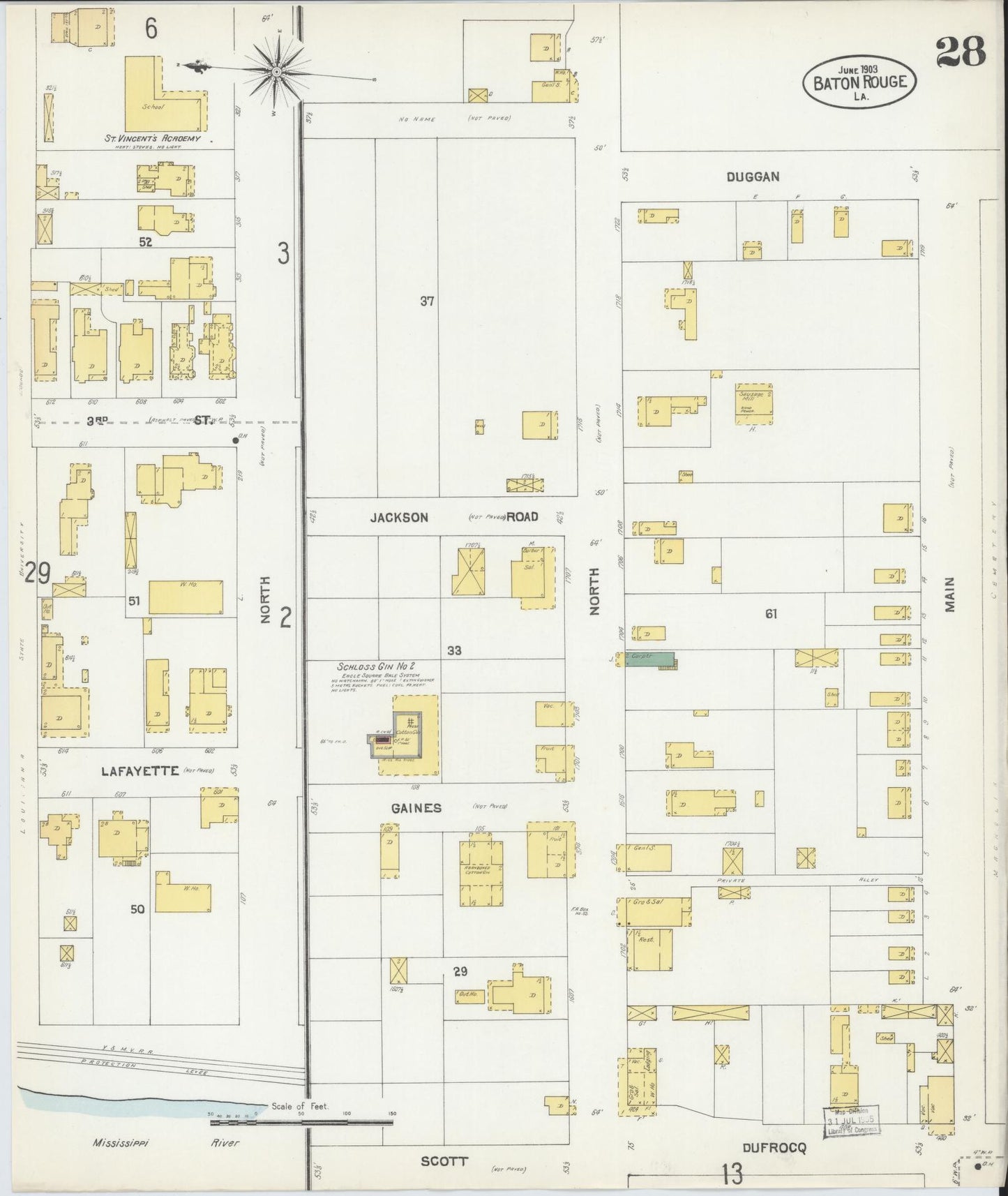 Sanborn Fire Insurance Map from Baton Rouge, East Baton Rouge Parish, Louisiana (1903), Sheet #0028 - Complete Map Set gallery image, historic Sanborn map, vintage wall art, Louisiana Louisiana