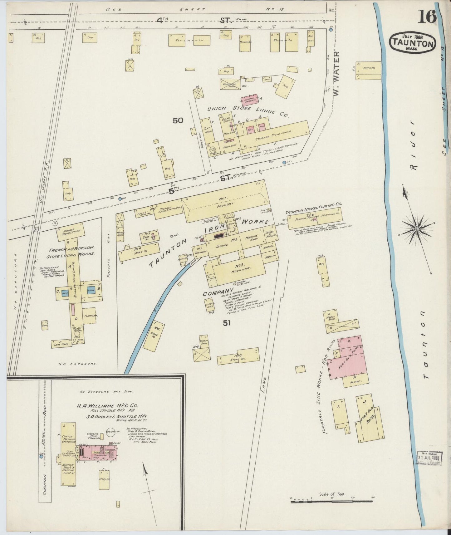 Sanborn Fire Insurance Map from Taunton, Bristol County, Massachusetts (1888), Sheet #0016 - Complete Map Set gallery image, historic Sanborn map, vintage wall art, Massachusetts Massachusetts