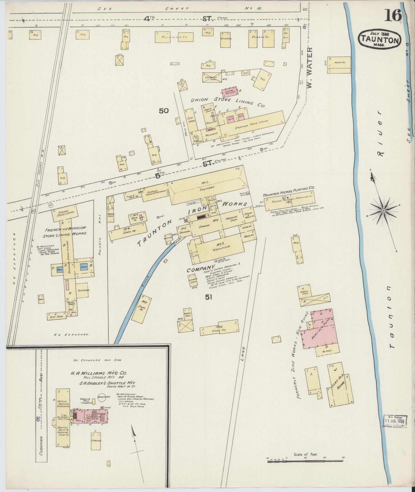 Sanborn Fire Insurance Map from Taunton, Bristol County, Massachusetts (1888), Sheet #0016 - Complete Map Set gallery image, historic Sanborn map, vintage wall art, Massachusetts Massachusetts