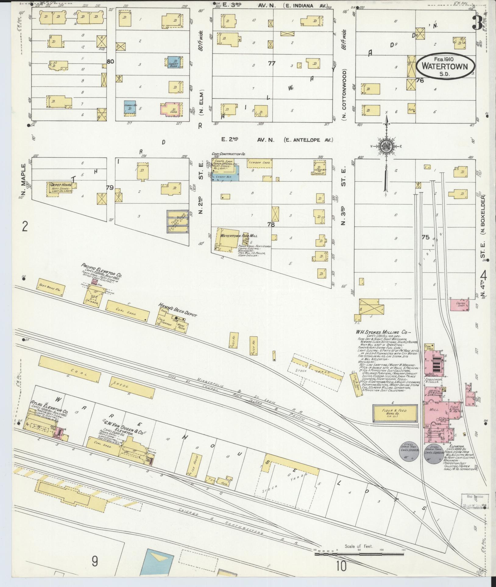 Sanborn Fire Insurance Map from Watertown, Codington County, South Dakota (1910), Sheet #0003 - Historic Sanborn Fire Insurance Map Print, vintage old map wall art, antique decor, genealogy gift, South Dakota South Dakota map