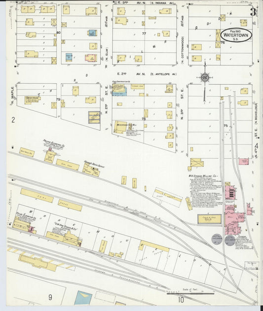 Sanborn Fire Insurance Map from Watertown, Codington County, South Dakota (1910), Sheet #0003 - Historic Sanborn Fire Insurance Map Print, vintage old map wall art, antique decor, genealogy gift, South Dakota South Dakota map