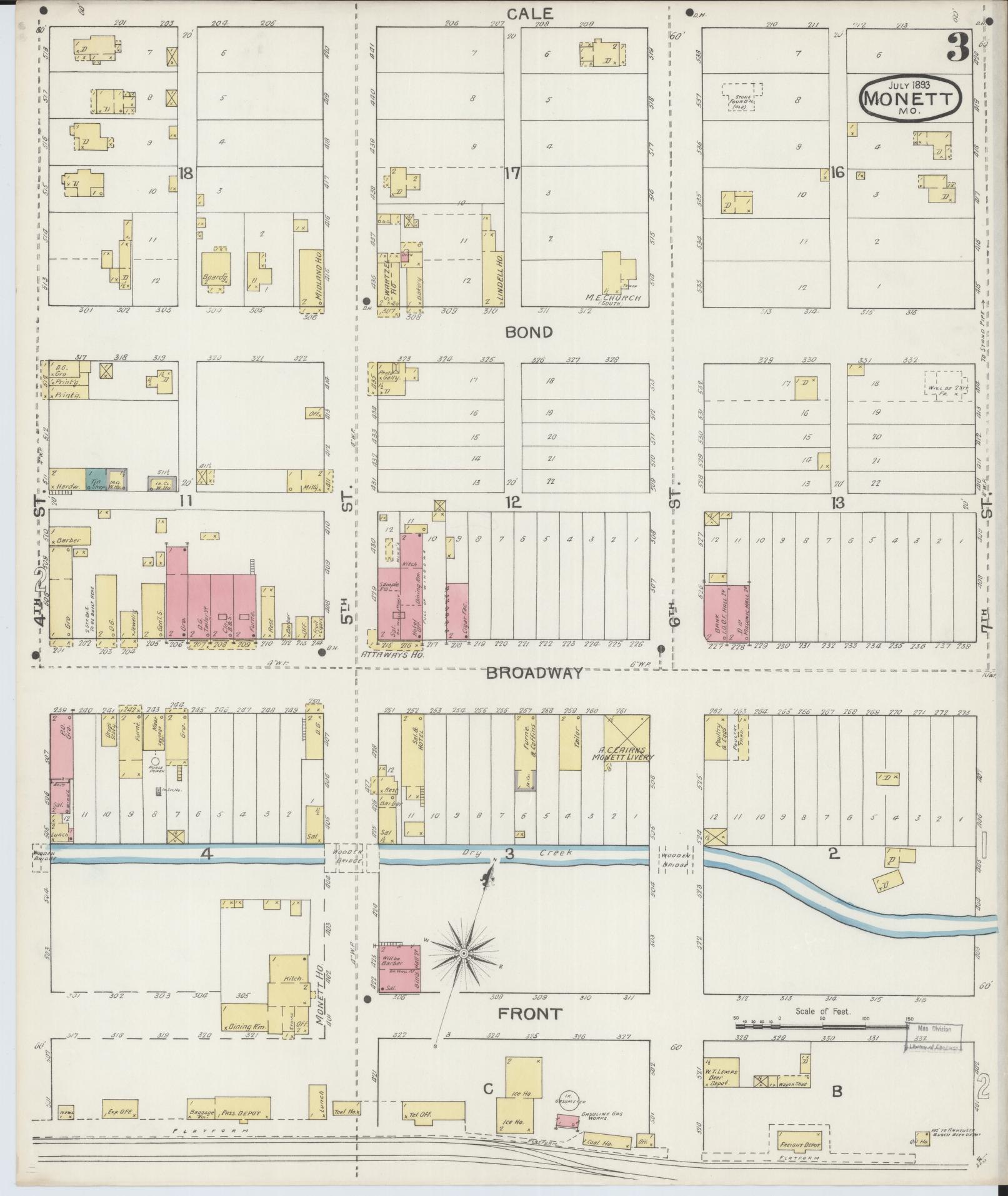 Sanborn Fire Insurance Map from Monett, Barry County, Missouri (1893), Sheet #0003 - Complete Map Set gallery image, historic Sanborn map, vintage wall art, Missouri Missouri