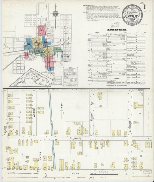 Sanborn Fire Insurance Map from Plant City, Hillborough County, Florida (1914), Sheet #0001 - Historic Sanborn Fire Insurance Map Print, vintage old map wall art, antique decor, genealogy gift, Florida Florida map