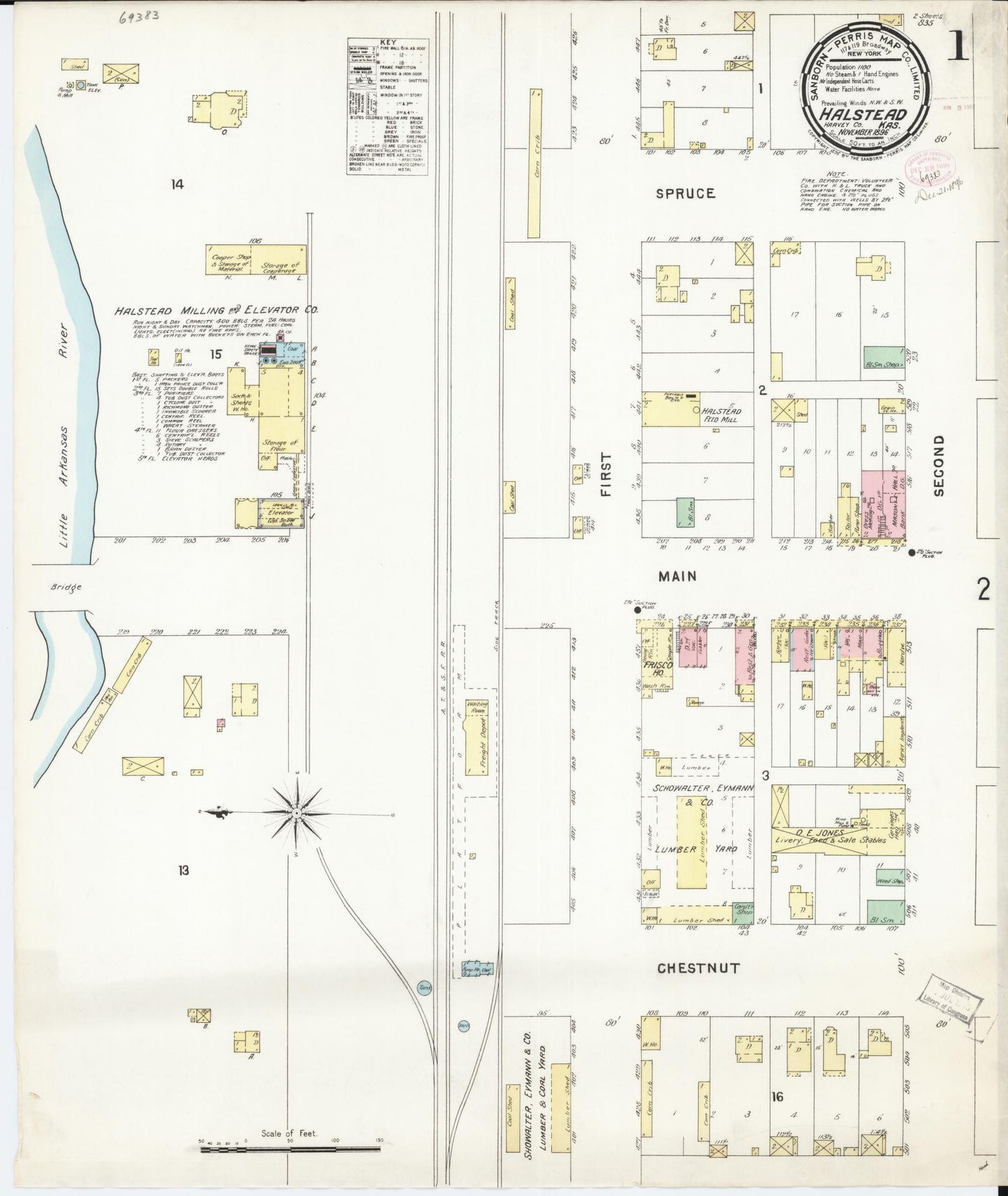 Sanborn Fire Insurance Map from Halstead, Harvey County, Kansas (1896), Sheet #0001 - Historic Sanborn Fire Insurance Map Print, vintage old map wall art, antique decor, genealogy gift, Kansas Kansas map