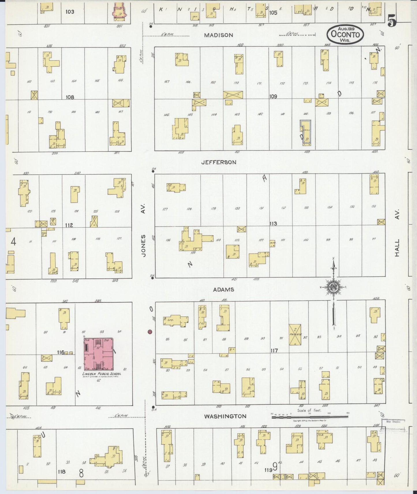 Sanborn Fire Insurance Map from Oconto, Oconto County, Wisconsin (1919), Sheet #0005 - Complete Map Set gallery image, historic Sanborn map, vintage wall art, Wisconsin Wisconsin