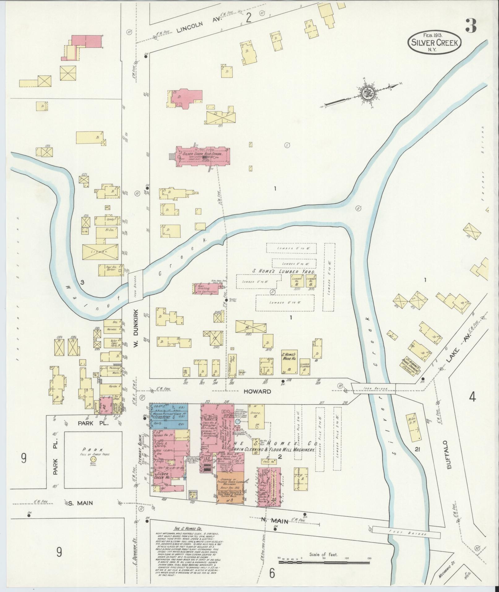 Sanborn Fire Insurance Map from Silver Creek, Chautauqua County, New York (1913), Sheet #0003 - Historic Sanborn Fire Insurance Map Print, vintage old map wall art, antique decor, genealogy gift, New York New York map