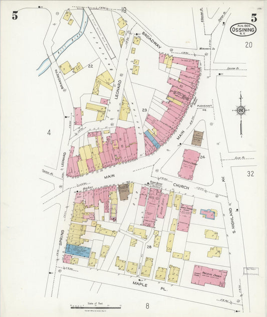 Sanborn Fire Insurance Map from Ossining, Westchester County, New York (1924), Sheet #0005 - Historic Sanborn Fire Insurance Map Print, vintage old map wall art, antique decor, genealogy gift, New York New York map