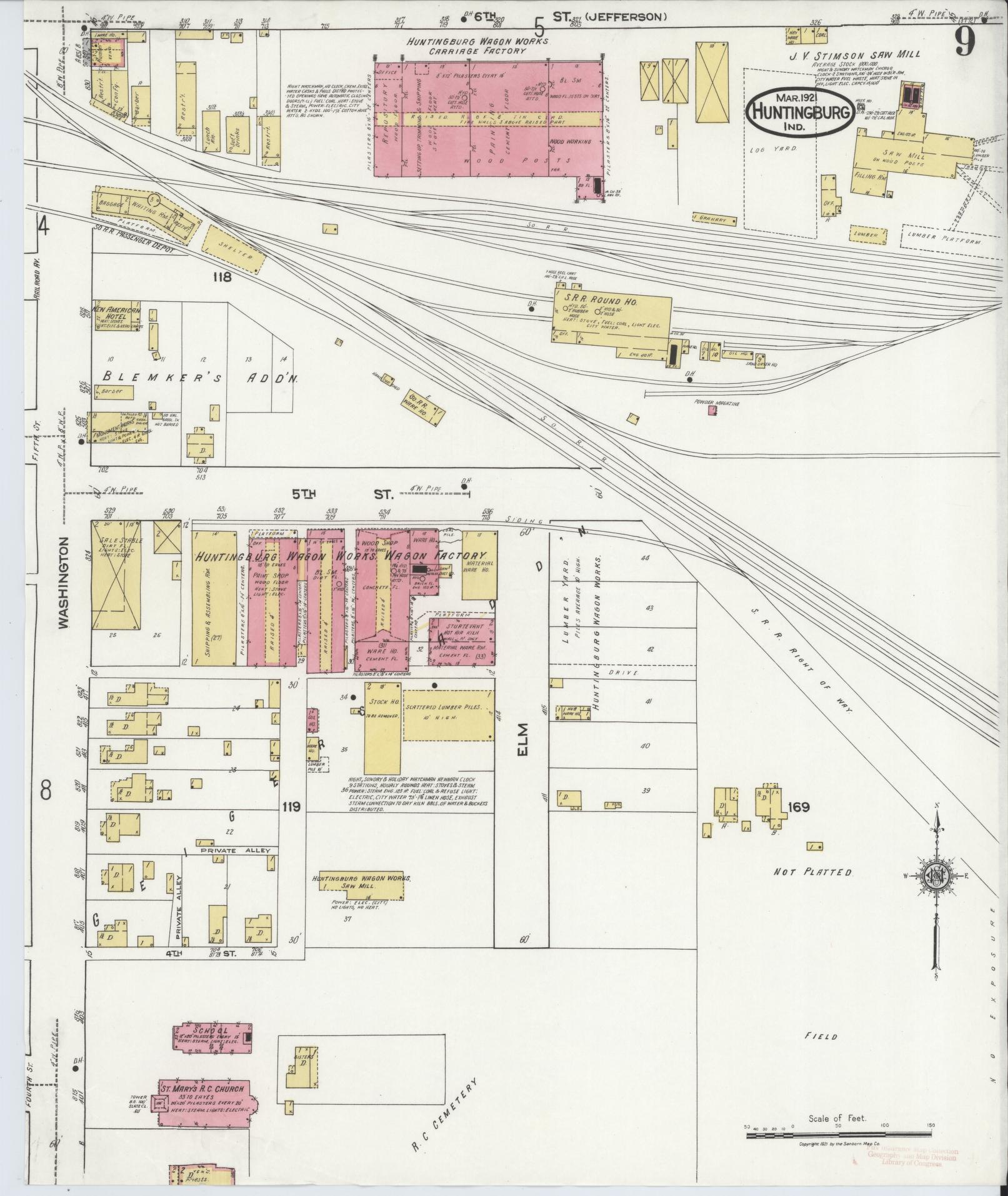 Sanborn Fire Insurance Map from Huntingburg, Dubois County, Indiana (1921), Sheet #0009 - Complete Map Set gallery image, historic Sanborn map, vintage wall art, Indiana Indiana