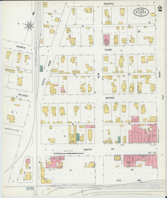 Sanborn Fire Insurance Map from Flora, Clay County, Illinois (1899), Sheet #0002 - Historic Sanborn Fire Insurance Map Print, vintage old map wall art, antique decor, genealogy gift, Illinois Illinois map