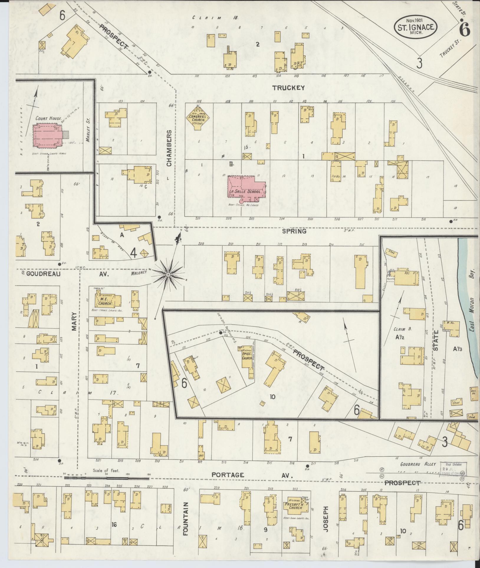 Sanborn Fire Insurance Map from Saint Ignace, Mackinac County, Michigan (1901), Sheet #0006 - Complete Map Set gallery image, historic Sanborn map, vintage wall art, Michigan Michigan
