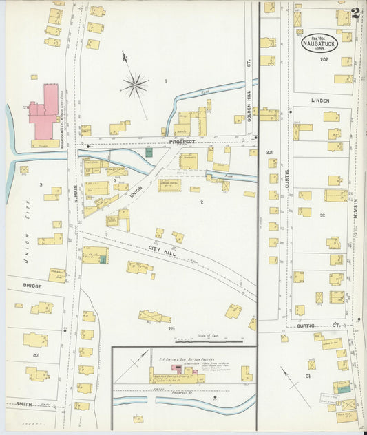 Sanborn Fire Insurance Map from Naugatuck, New Haven County, Connecticut (1904), Sheet #0002 - Historic Sanborn Fire Insurance Map Print, vintage old map wall art, antique decor, genealogy gift, Connecticut Connecticut map