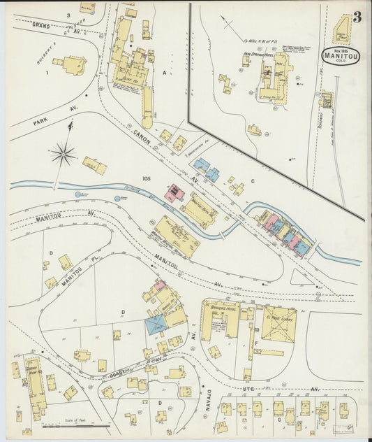 Sanborn Fire Insurance Map from Manitou, El Paso County, Colorado (1895), Sheet #0003 - Historic Sanborn Fire Insurance Map Print, vintage old map wall art, antique decor, genealogy gift, Colorado Colorado map