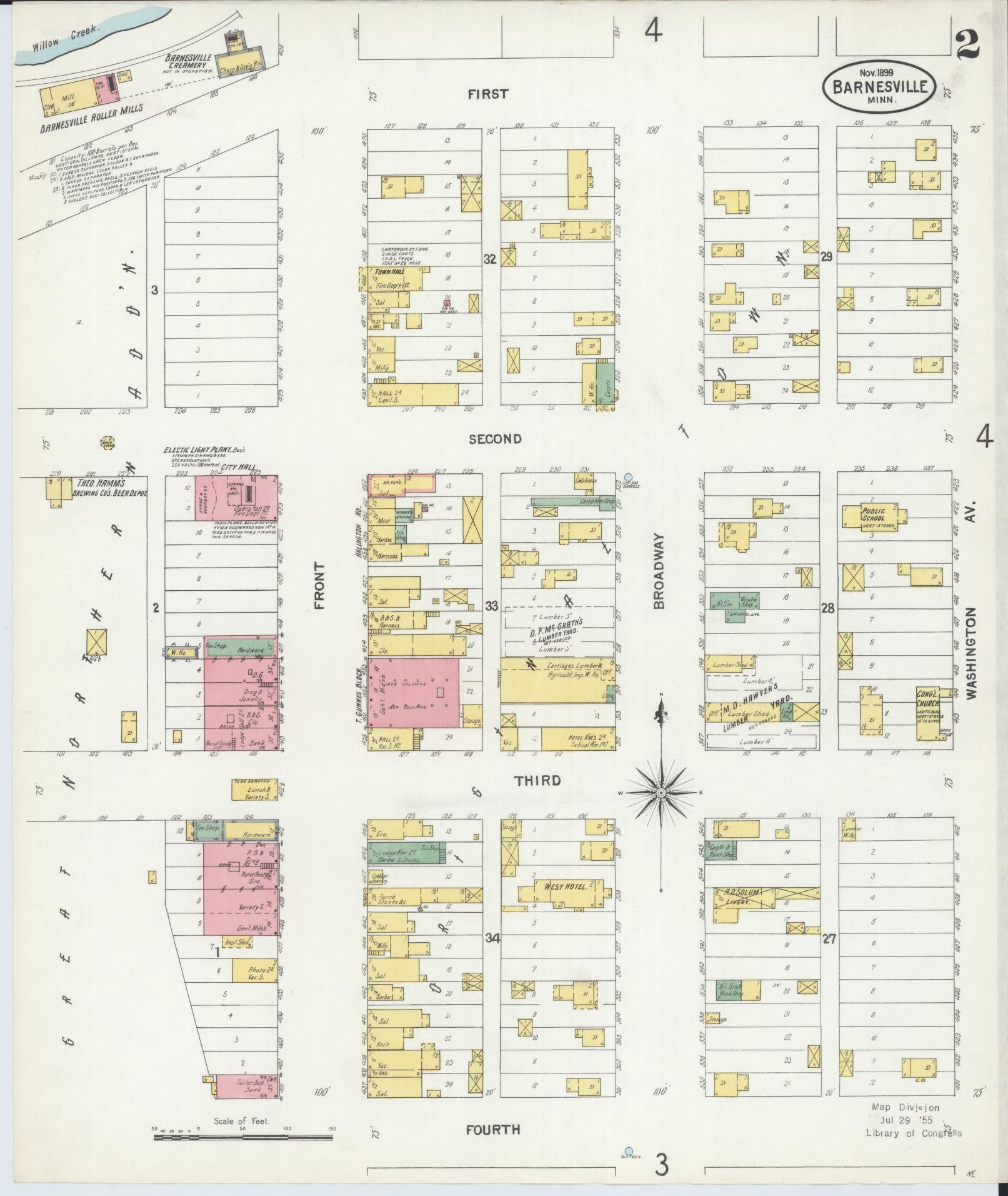 Sanborn Fire Insurance Map from Barnesville, Clay County, Minnesota (1899), Sheet #0002 - Complete Map Set gallery image, historic Sanborn map, vintage wall art, Minnesota Minnesota